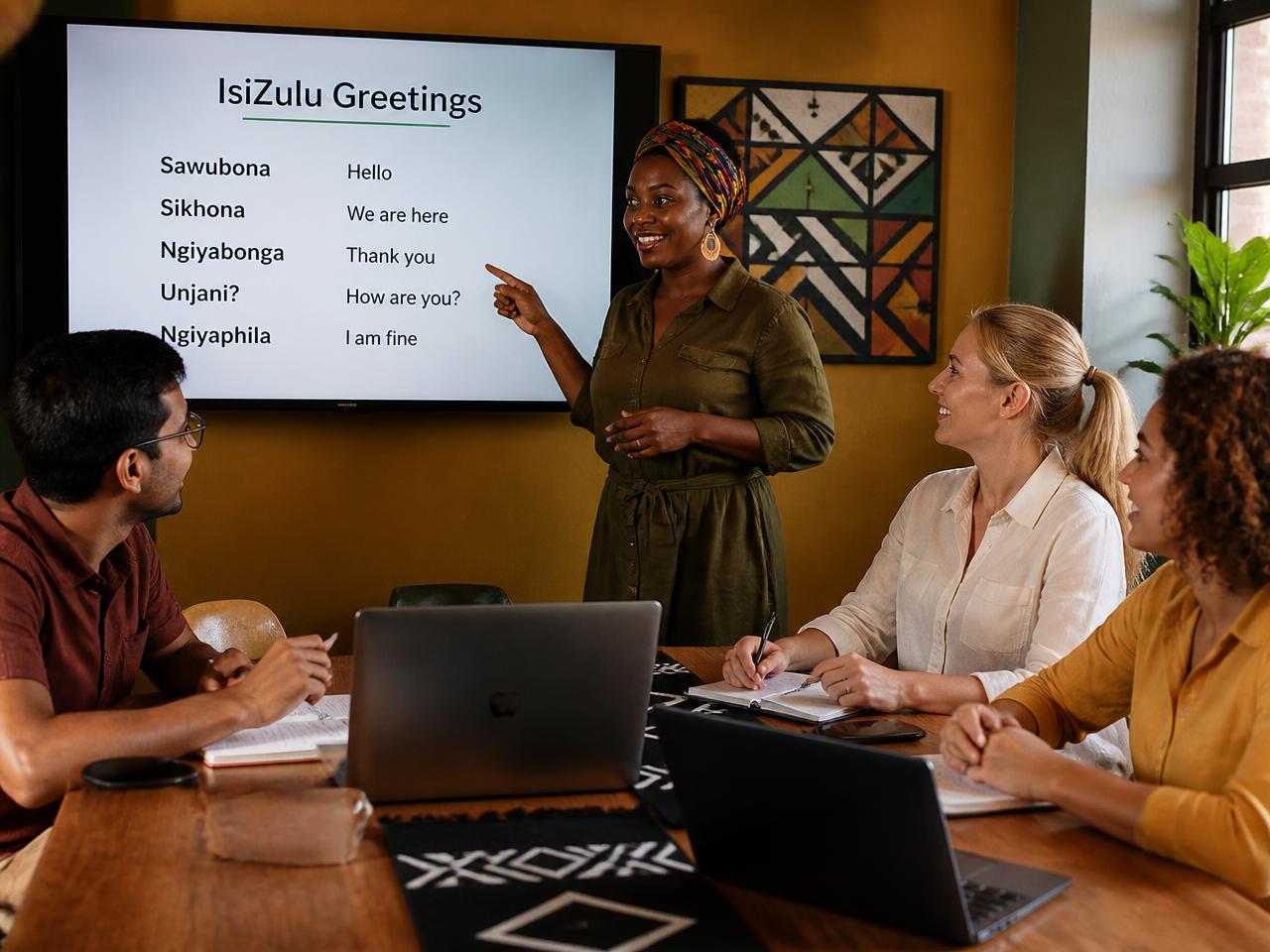 Students learning South African languages in a warm, sunlit Johannesburg classroom